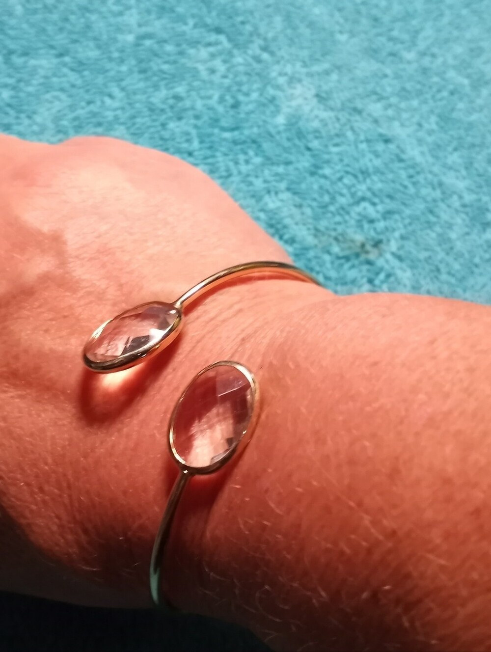 Delicate Gold-Tone Open Bangle Bracelet with Clear Gem Accents
